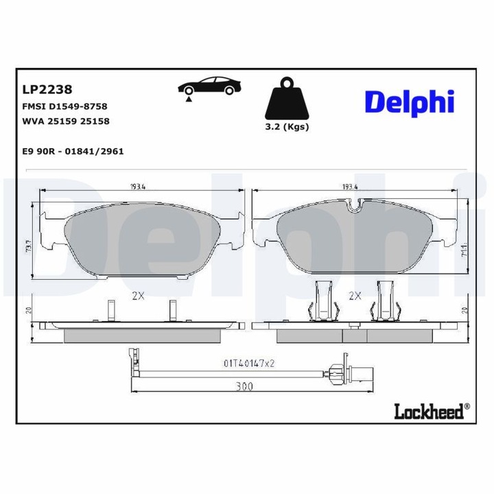 Комплект накладки, дискова спирачка DELPHI LP2238
