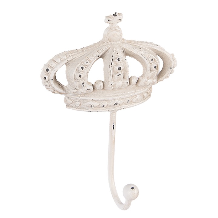 Винтидж бяла желязна закачалка за стена Crown 14x7x19 см