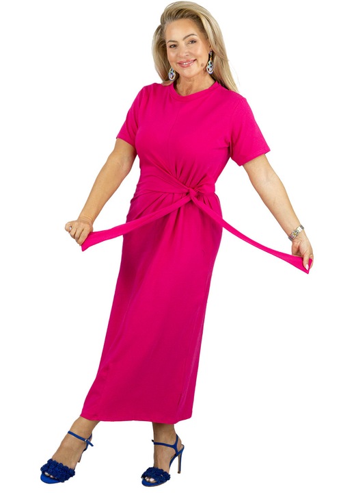 Rochie Dama – Croiala Midi, Cordon in Talie, Material Moale, Monocroma Rosu Agrafka unisize