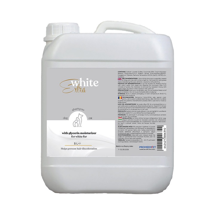 Sampon Premium-Vital Extra-Alb 5 l pentru Caini si Pisici cu blana alba, hidratant cu glicerina