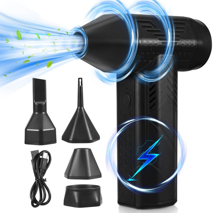 Tlidfgeo elektromos porfúvó, 3 sebességfokozat, 130 000 fordulat/perc, akkumulátoros, 7500 mAh, mini, laptophoz, autóba, kanapéra, irodába