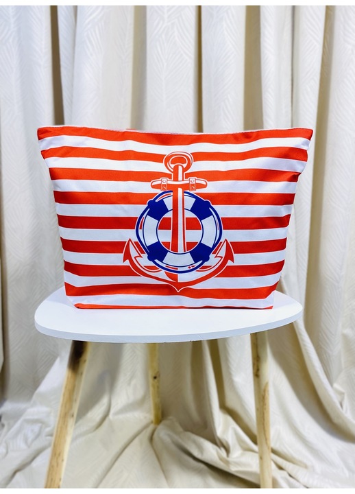 Geanta de plaja, Fashion, Ancora, Rosu/Alb