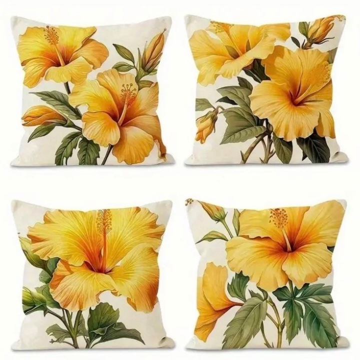 4 db-os díszpárnahuzat készlet, sárga liliom, virág, virágos motívum díszpárna, párna, huzat, 45x45 cm #200