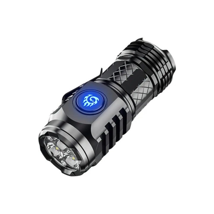 Мини фенерче, 3 LED, презареждащо се, USB-C, ABS пластмаса, 5 режима на осветление, къмпинг, за употреба на открито, черно