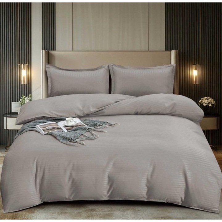 Lenjerie de Pat Dublu, Cearsaf cu Elastic, Damasc, Uni, 4 piese, 180x200cm, Gri Deschis