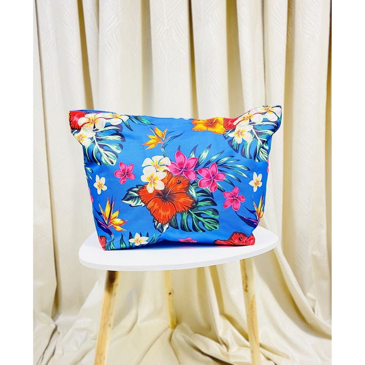 Geanta de plaja, Fashion, Flori, Albastru