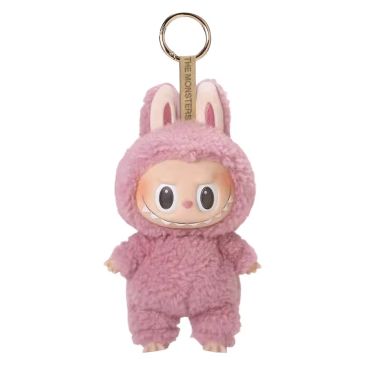 Jucarie din plus Labubu Macaron, moale si confortabila, cu breloc, set pentru scoala, Roz