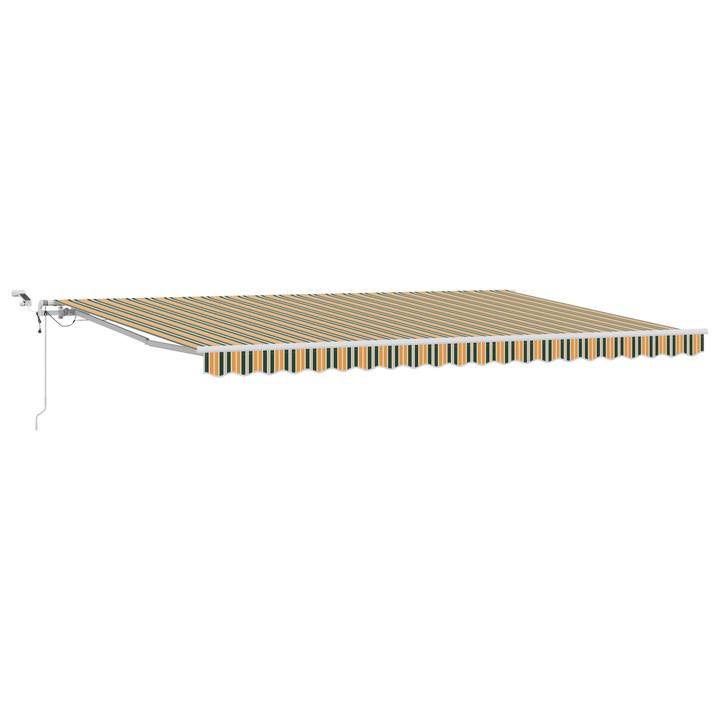 Copertina textila pentru gradina, vidaXL, retractabila automata cu LED verde si galben 500x350 cm