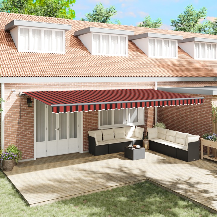 Markiza automata retractabila cu LED, vidaXL, 600x300cm, portocalie si maro