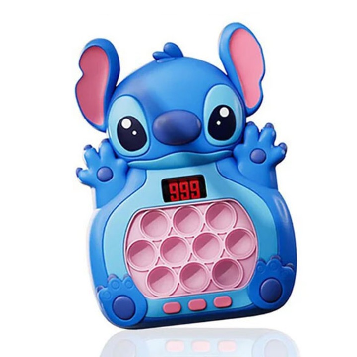 Joc interactiv Pop-It Electronic/Consola, antistres, cu sunete si lumini de diferite culori, Stitch albastru, SALLMA®