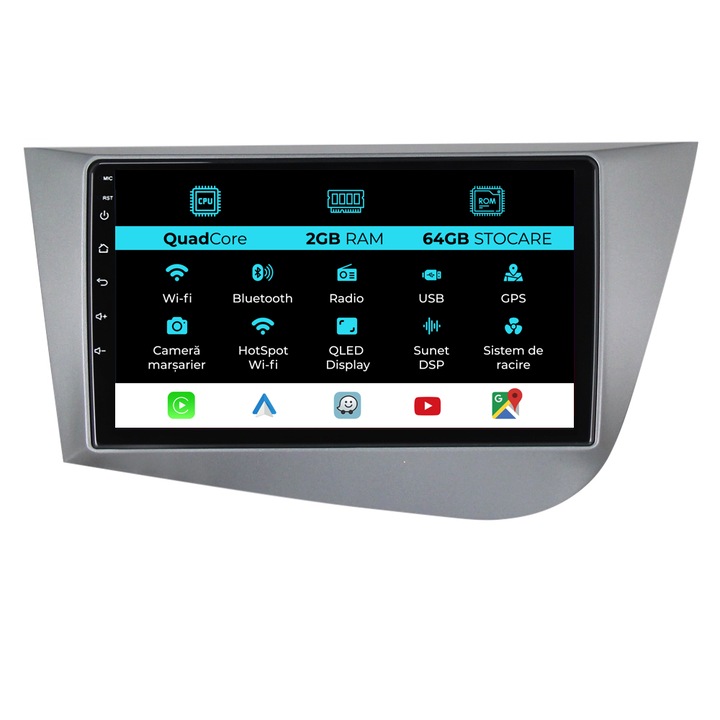 Seat Leon Mk2 (2005-2012) със специална навигация, 9-инчов, 2GB RAM, 64GB памет, Carplay