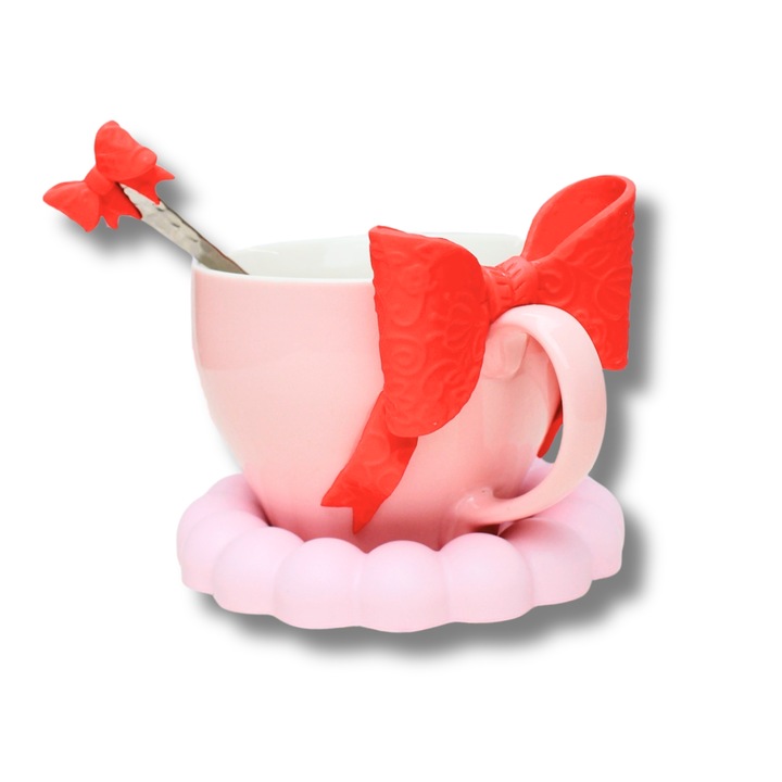 Комплект ръчно изработени чаши - Розов живот - Керамика, декорирана с полимерна глина