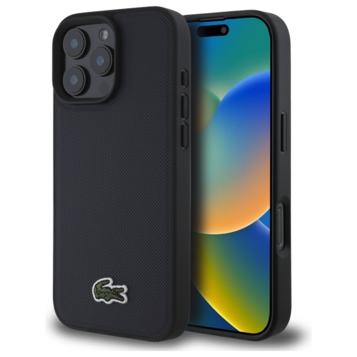 Калъф за телефон Lacoste за iPhone 16 Pro 6.3", черен, MagSafe