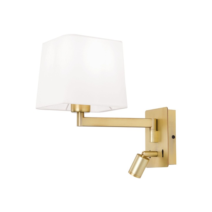 Aplica LED CARTLON, cu montare rotativa cu abajur textil, E27 1x40W + LED3W/3000K otel finisaj alama periata, 29cm IP20 ORION