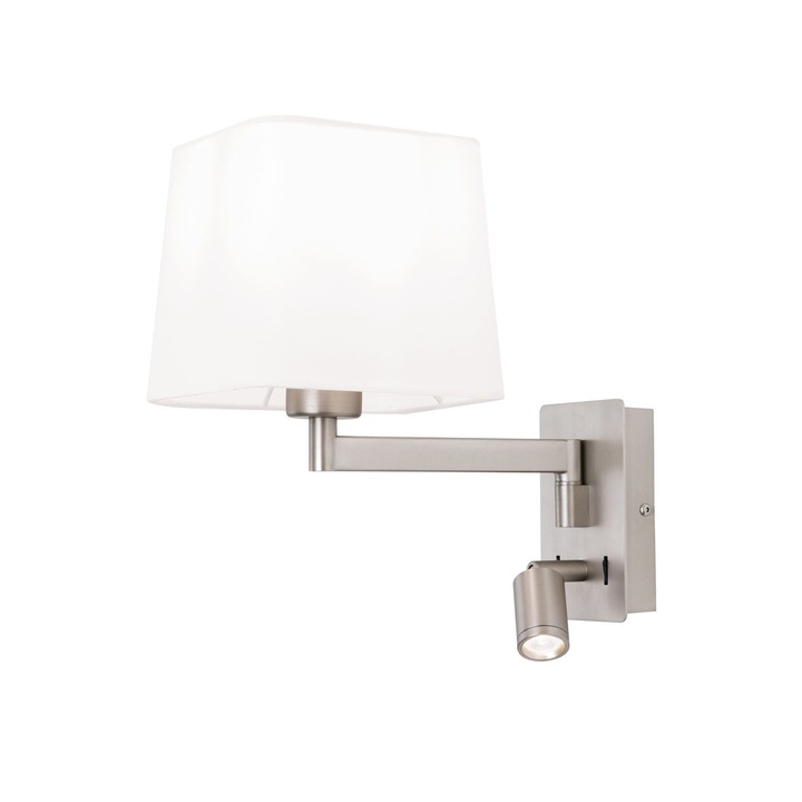 CARTLON LED fali lámpa, forgatható foglalattal, textil lámpaernyővel, E27 1x40W + LED3W/3000K acél, szatén króm felület, 29cm IP20 ORION