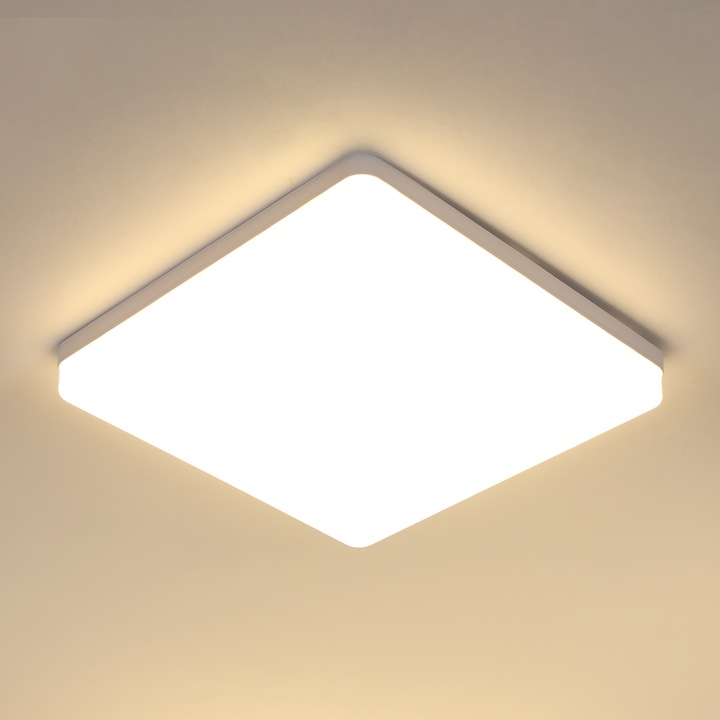 Plafoniera LED, Goeco, Patrata, 30cm, Alb, 48W, 5400LM, Lumina Calda 3000K, IP44 Rezistenta la apa, pentru bucatarie, dormitor, living, hol