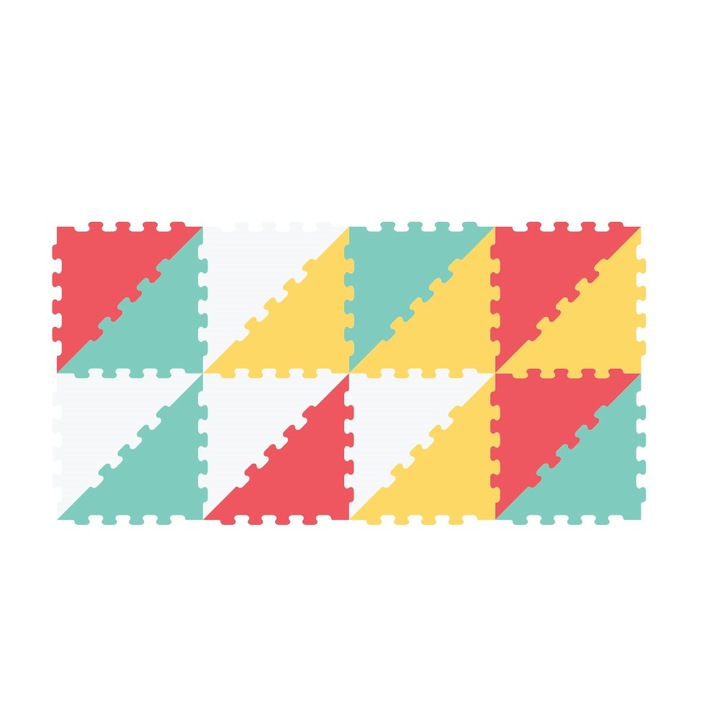 LUDIRO Пъзел килим, Mix & Match триъгълници, 16 части 32x32 см, нехлъзгащ се, безопасен за бебета 10+ месеца, 4 пастелни цвята