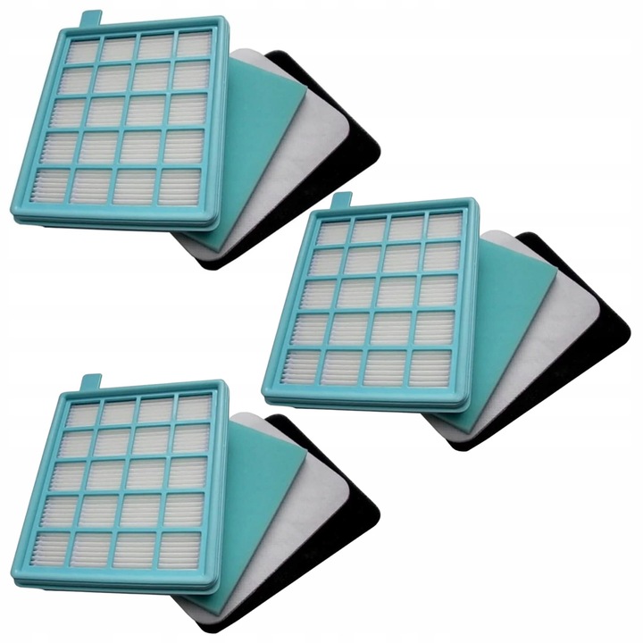 Комплект филтри за прахосмукачка, AreoSe, Fc8058/01, Hepa филтър, миещ се гъбен филтър, дунапренен филтър, вискозен филтър, 3 броя