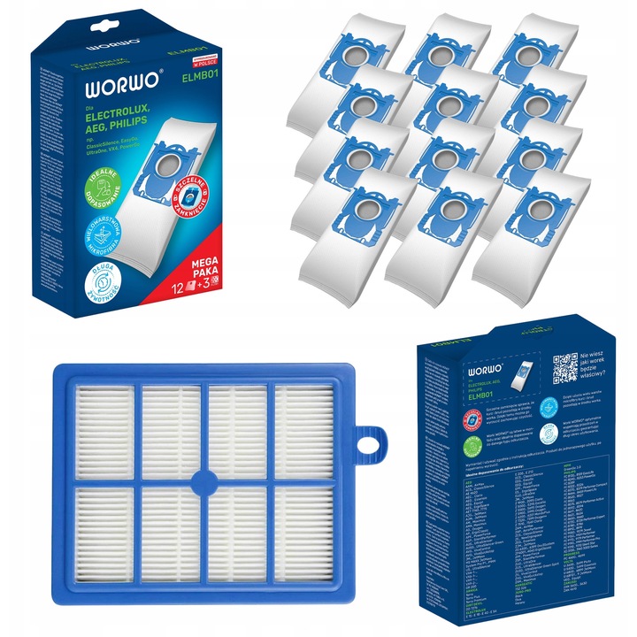 Set Saci Elmb01 Perfect Bag + Filtru Hepa, AreoSe, Elmb01, Material: Microfibra Sintetica, Clasa De Filtrare: Hepa H10 (Epa E10), Maner Sac: Plastic, Inchidere Igienica: Da, 15 x 12 cm, 12 Saci + 1 Filtru