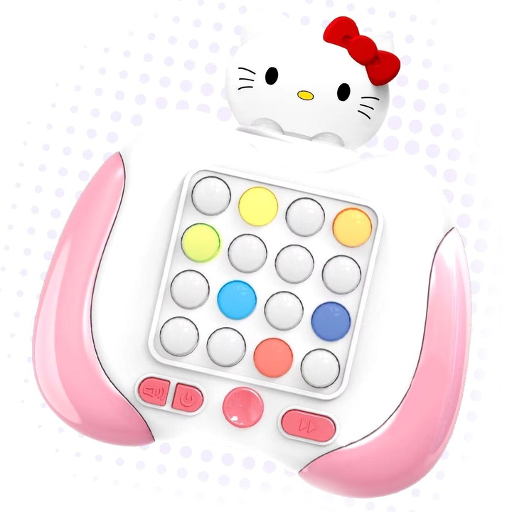 Joc interactiv POPIT Consola, antistres, cu sunete, 16 butoane si lumini RGB, 7 moduri de joc, Hello Kitty, SALLMA®