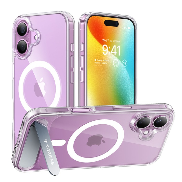 Husa MagSafe pentru Apple iPhone 16 Plus, Torras, Pstand, Transparenta