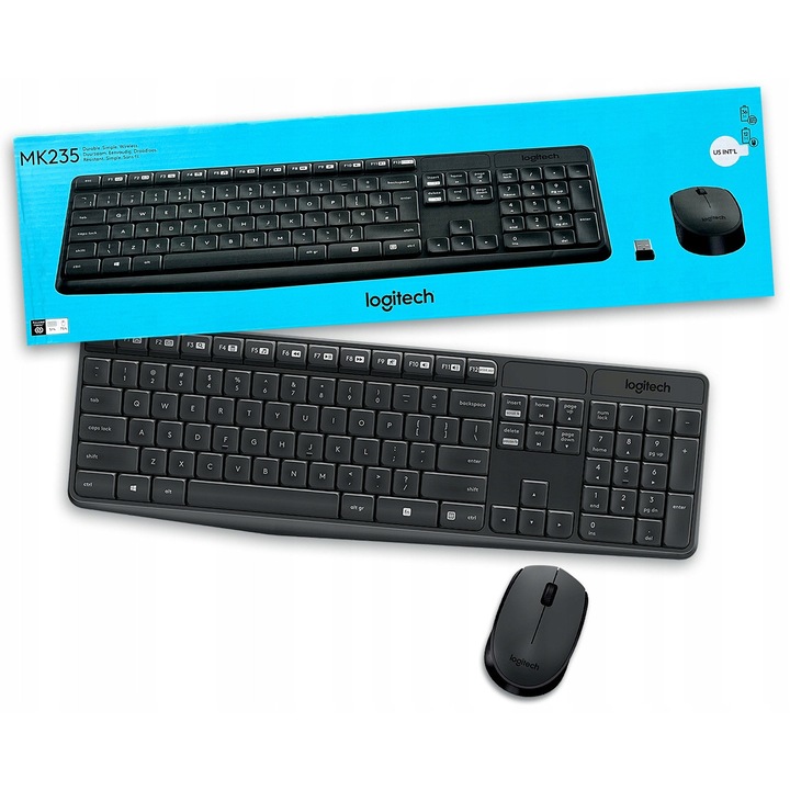 Комплект клавиатура и мишка Logitech MK235, безжична, 2.4GHz, 1000 DPI, черна