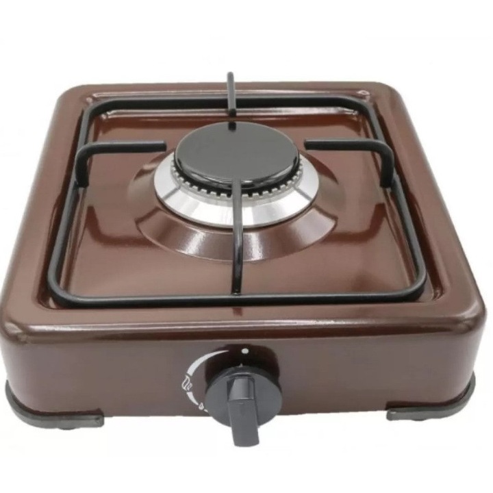 Zománcozott gáztűzhely egyetlen égővel, PB-gázzal 2,5 kW-tal, otthonra és utazásokhoz, barna