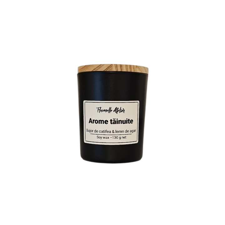 Lumanare parfumata din ceara de soia, Flamelle Atelier, Arome tainuite, handmade, 130 g
