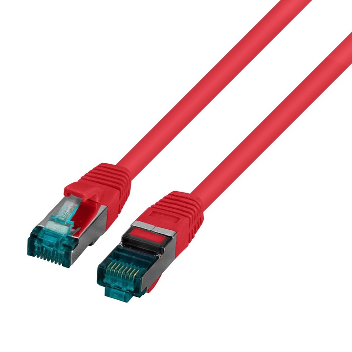 Cablu de conectare Securitynet RJ45 S/FTP kat. 6A, 10 Gb/s, LSZH, rosu, 0,25m