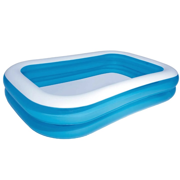 Piscina de Familie AriDam® Extra Spatioasa din Vinil Fara BPA, cu Protectie UV si 2 Inele Gonflabile – Format Dreptunghiular, Culoare Albastru/Alb, Usor de Instalatat, 200x150x50 cm, Capacitate 505 L