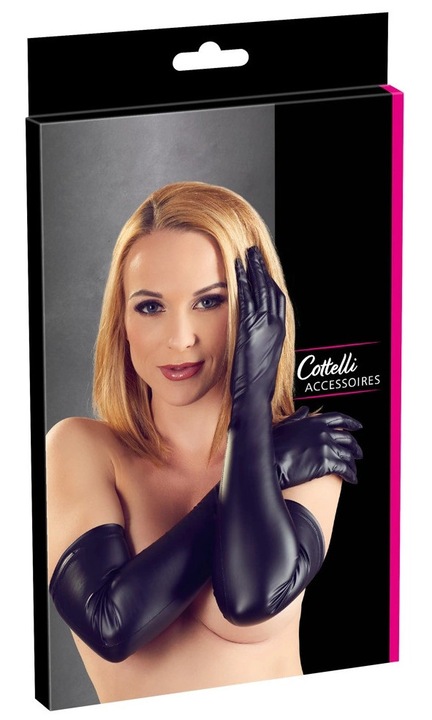 Fekete hosszú kesztyű, Cottelli Accessories, 90% poliészter, 10% spandex