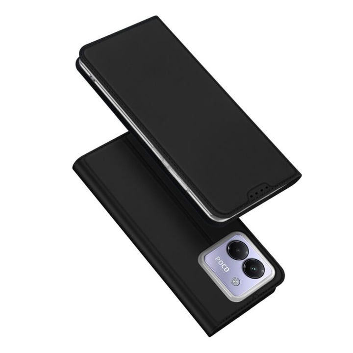 Husa de protectie compatibila cu Xiaomi Poco M7 Pro 5G, Skin Pro, piele ecologica, Negru