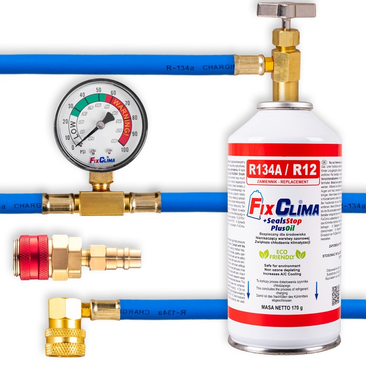 Autóklíma készlet, R134A, benzin + olaj + tömítőanyag, 170g, FixClima