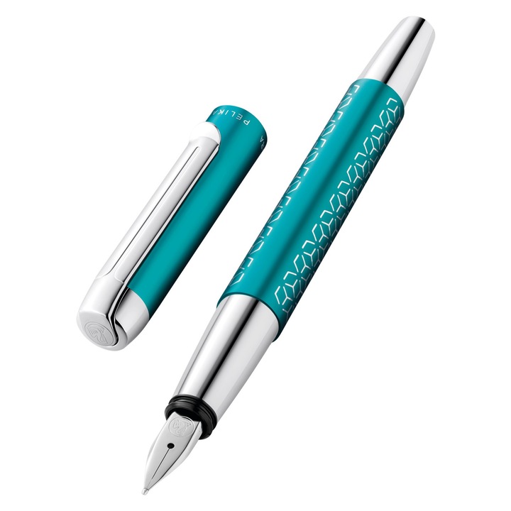 Stilou Pelikan Pura M, aluminiu anodyzat, cu finisaj mat si lucios, culoare turcoaz, set cu cutie cadou