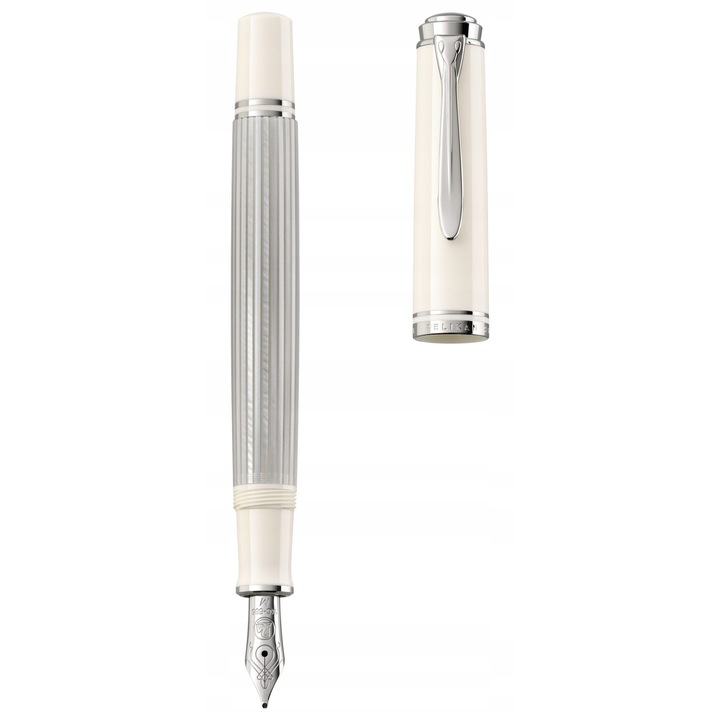Stilou Pelikan Souveran 405, argintiu-alb, grosime EF, mecanism cu piston