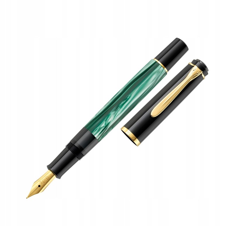 Stilou Pelikan Classic M200, verde marmorat, mecanism de umplere cu cerneala, 12,5cm