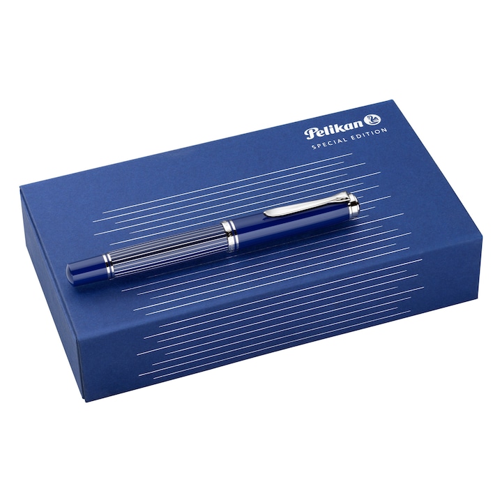 Stilou Pelikan EF M815 Editie Speciala Albastra cu Dungi Metalice