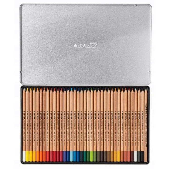 Set de creioane colorate POLYCOLOR LYRA, 36 culori, rezistente la apa, din lemn de cedru