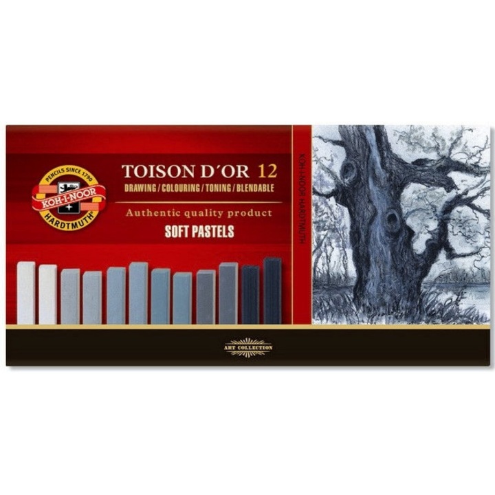 Pastel uscat Koh-I-Noor Toison d'Or set 6 culori gri 7x75mm 12 bucati