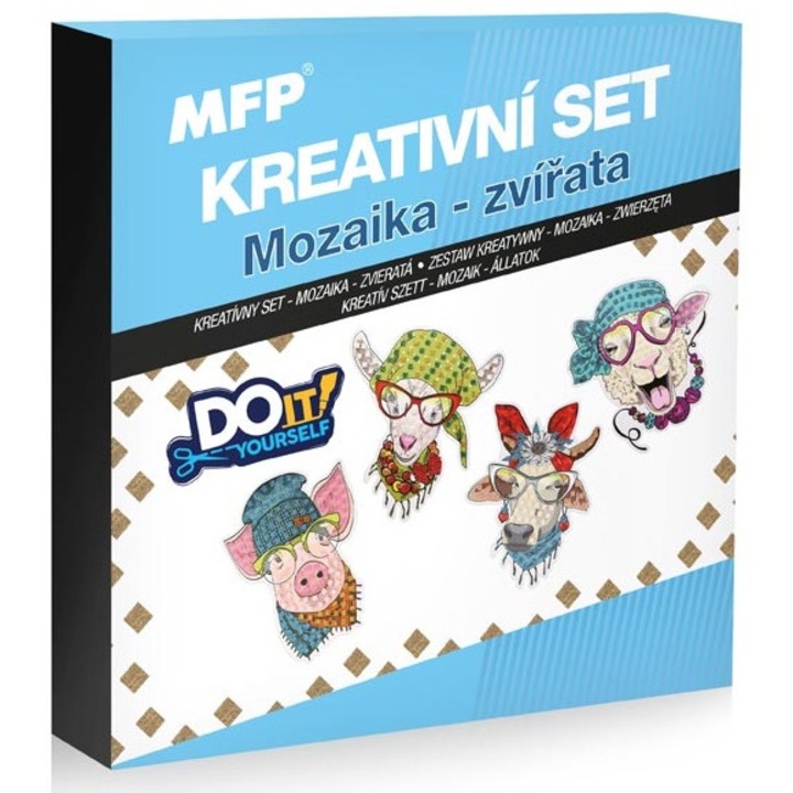Set creativ mozaica animale, MFP, 250x250x40mm, autocolante colorate, patratele 5x5mm