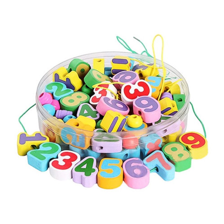 Set cifre colorate de insiruit din lemn, Montessori, multicolor, 87 de piese