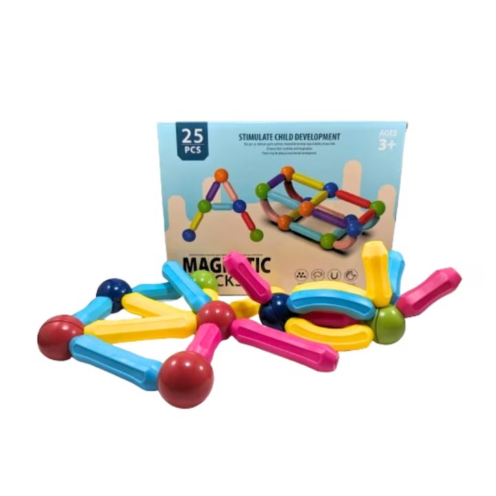 Set Inteligent de Constructie Magnetic Sticks cu 25 piese, Dezvoltarea Abilitatilor Motrice si a Imaginatiei