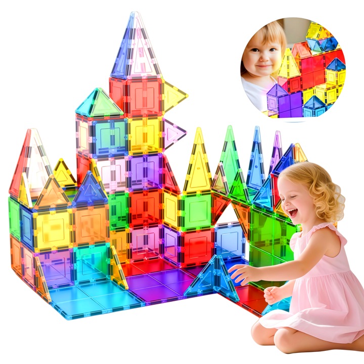 De constructie cu placi magnetice, Wacorresi, set de Constructie Magnetic include 120 de Piese, jucarii educationale pentru copii, Dezvoltarea Abilitatilor Motrice si a Imaginatiei, 3 ani +, multicolor