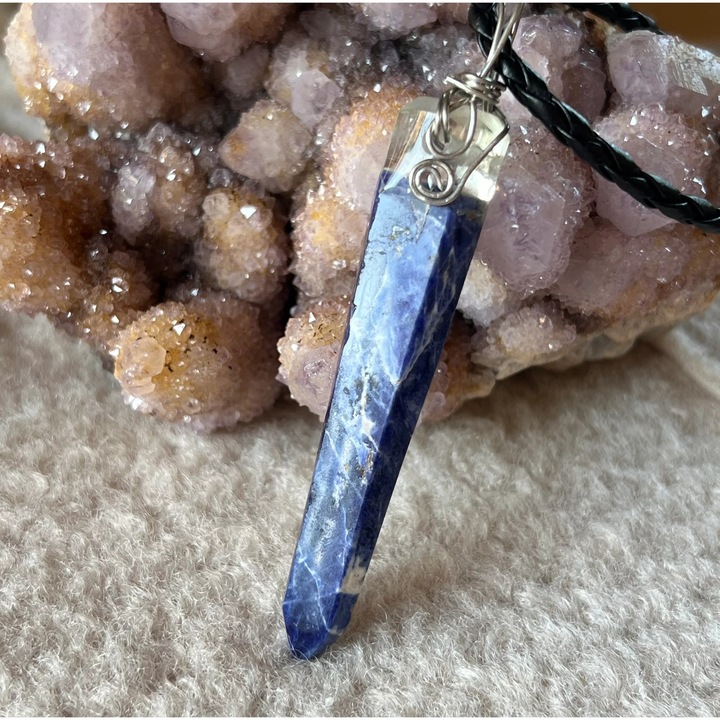 Colier pandantiv sodalit argint wire, Druzy, pietre semipretioase