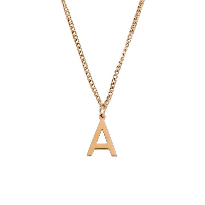 Colier auriu, din otel inoxidabil, suflat cu aur 18k, cu initiala C7 - A