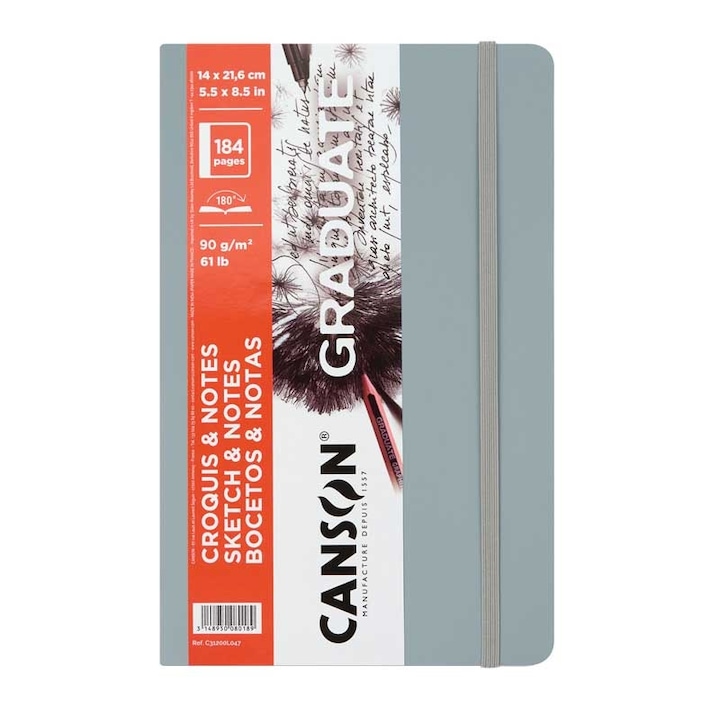 Canson Graduate Sketch & Notes vázlatfüzet, 14x21,6 cm, 90g, szürke, 184 lap