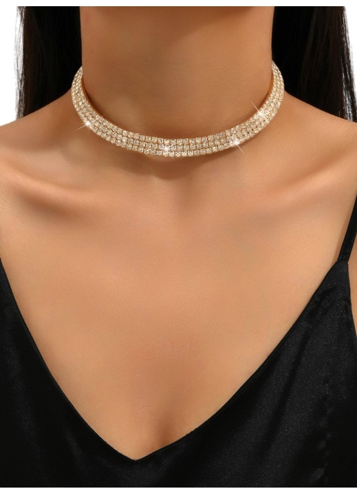 Choker fix cu strasuri, culoarea auriu, diametru 38-45 cm, theCasius.®