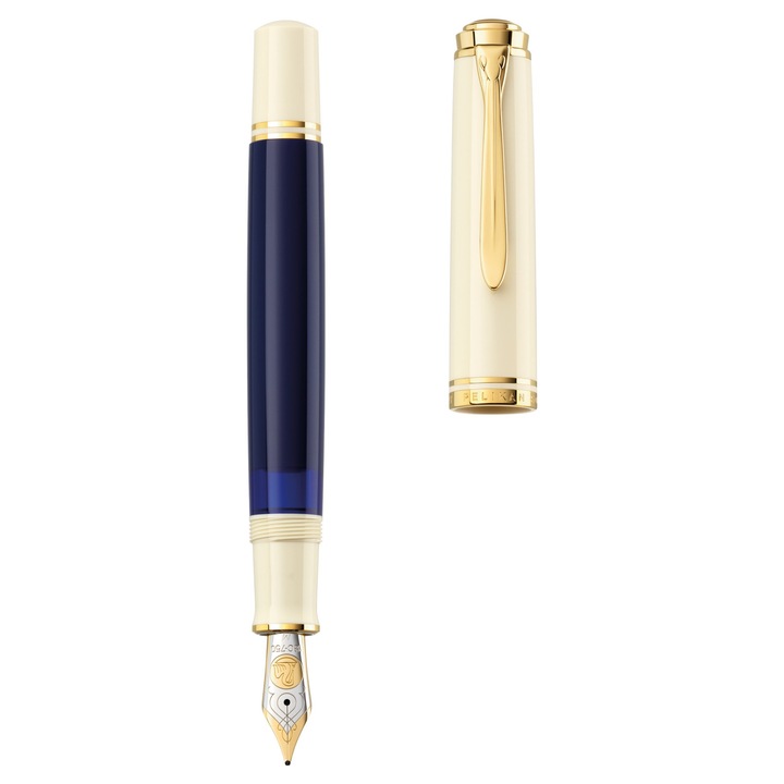Stilou Pelikan Souveran M800, crem si albastru, 18k, latime B, 14,1cm