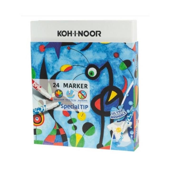 Set carioci Koh-I-Noor 24 culori, tus pe baza de apa, antibacteriene