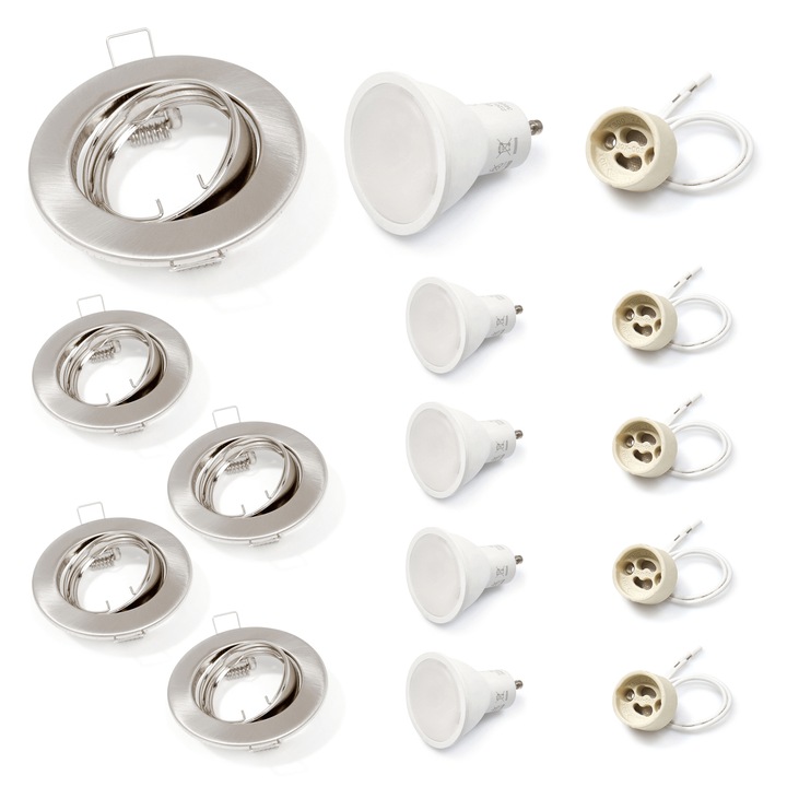 Set: 5x halogen incastrat in miscare satin SITA corp de iluminat + bec LED 5W + soclu GU10 4500K